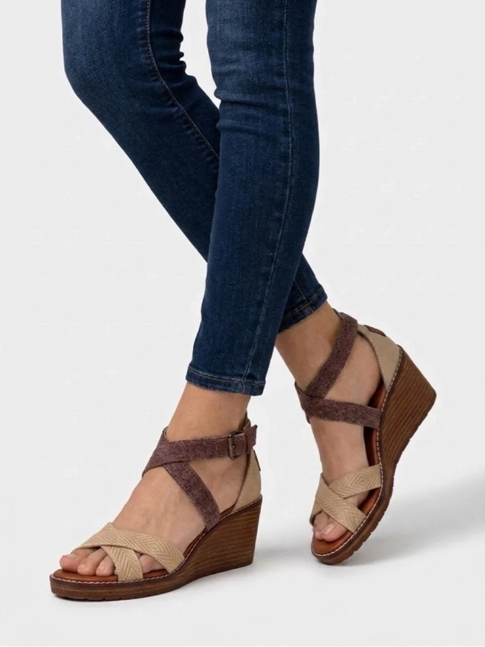 Pendleton Tan and Brown Crisscross Wedge Sandals